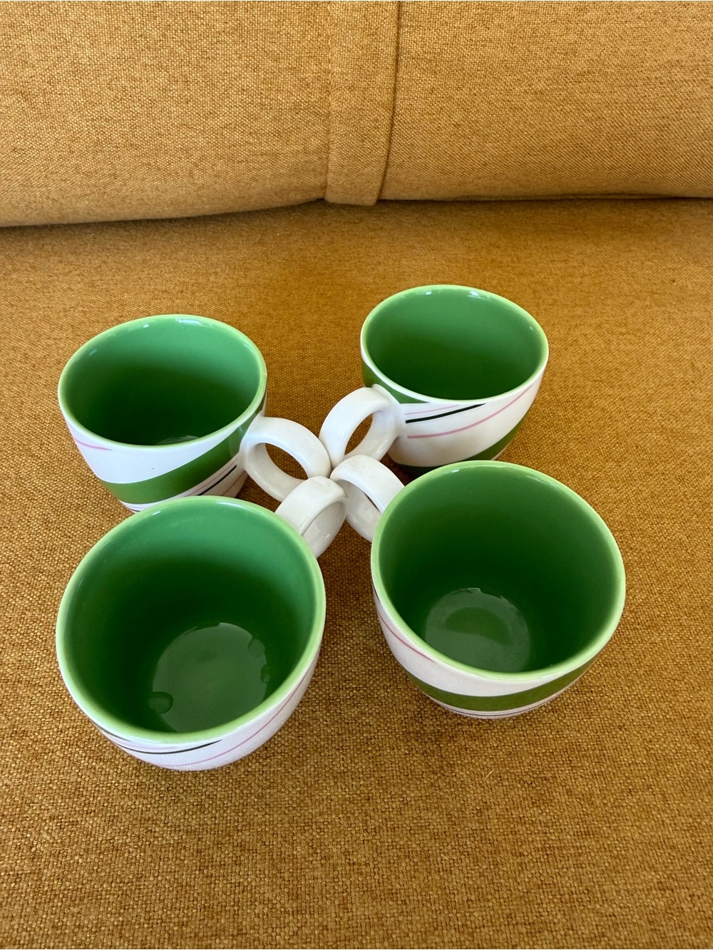 Starbucks Holiday 2007 Espresso Cups Set of 4 Green Pink Black Swirl Demitasse